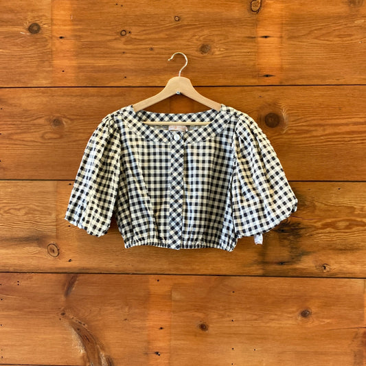 Tory Burch B&W Gingham Puff Sleeve Top & Midi Skirt Set - Size S - NEW - 1215RJ