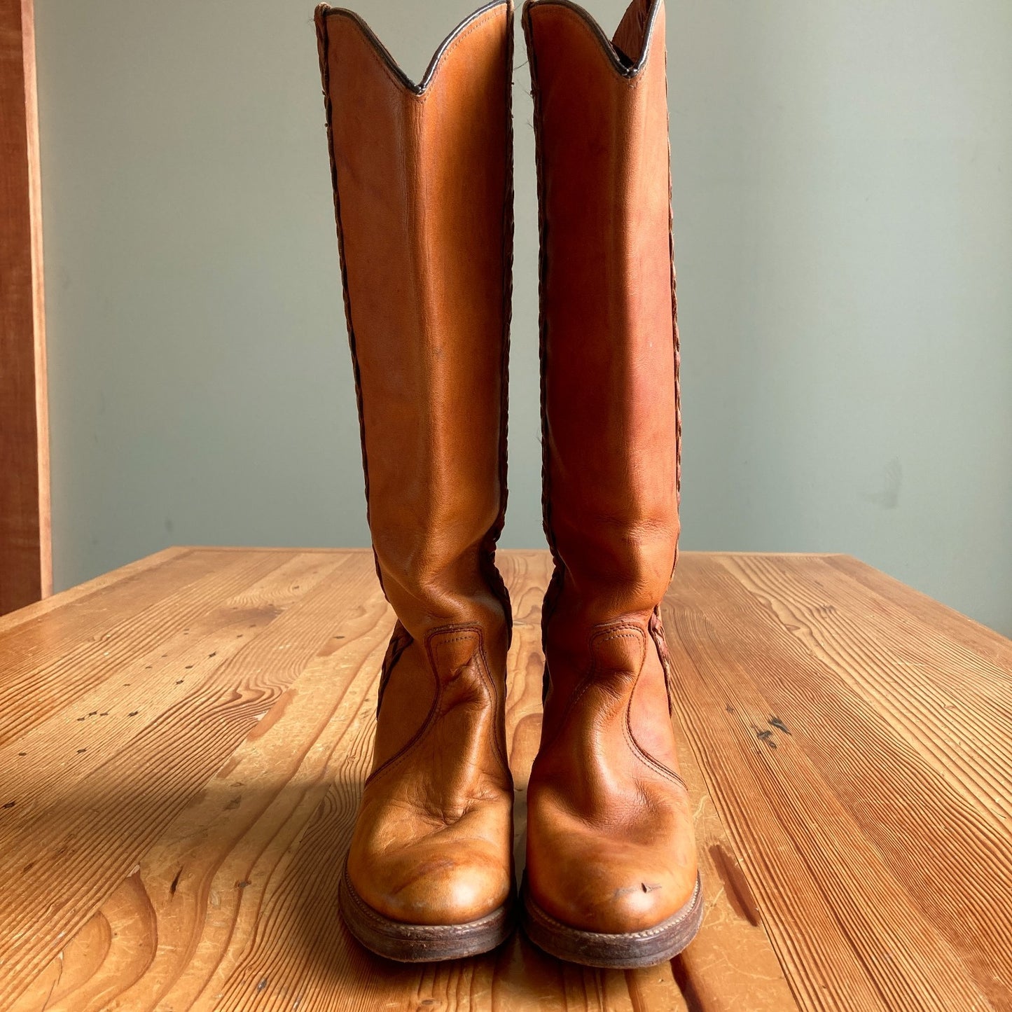 Miss Capezio Vintage 70s Brown Leather Braided Campus Boots - Size 6.5 - 0312IG