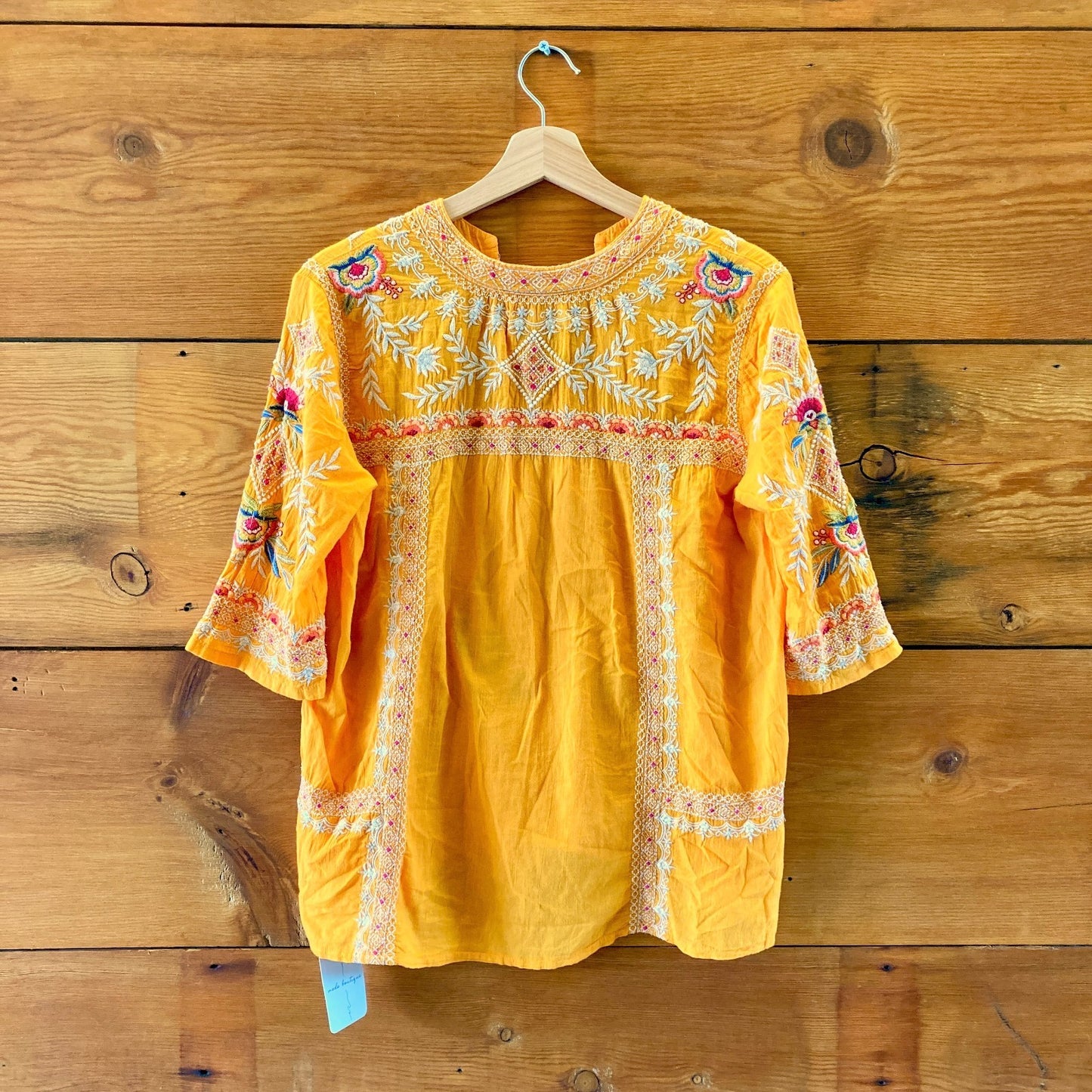 Johnny Was Golden Yellow Embroidered 3/4 Sleeve Blouse Top - Size S - 0621AS