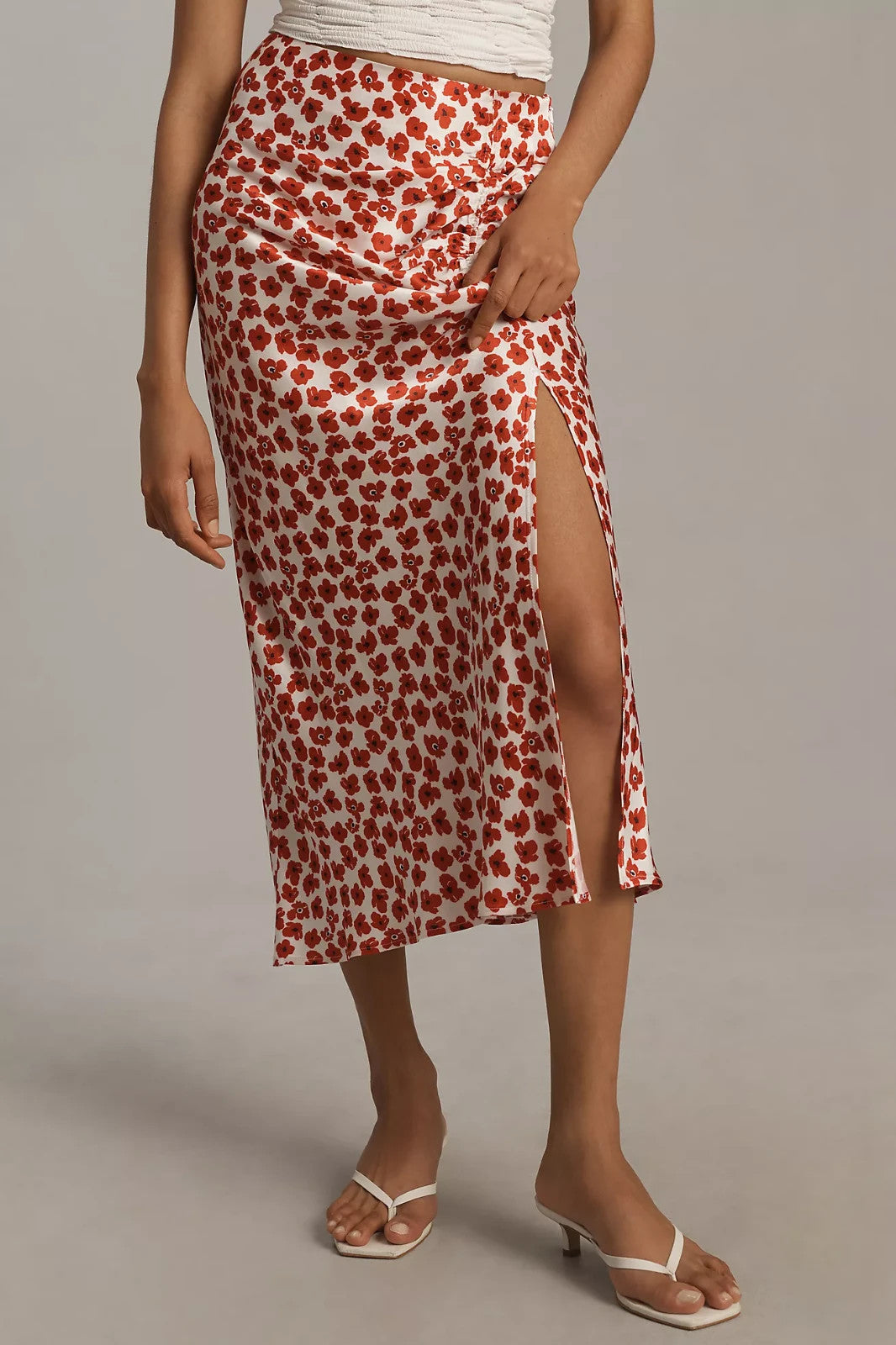 XL Petite - Maeve Anthropologie NEW Red White Mel Floral Print Skirt 1215KM