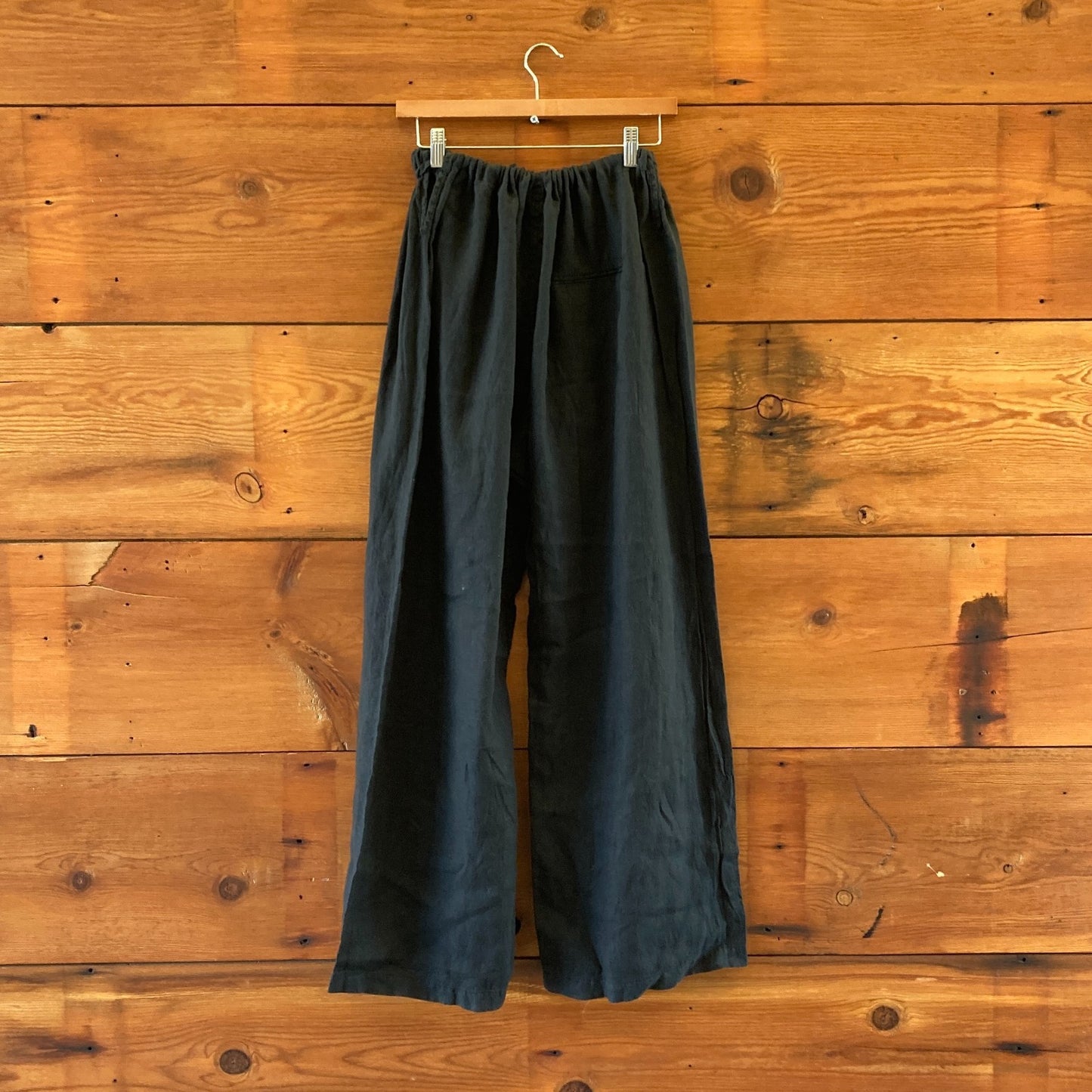 M - Black Crane Black Drawstring 100% Linen Pants 0416JW
