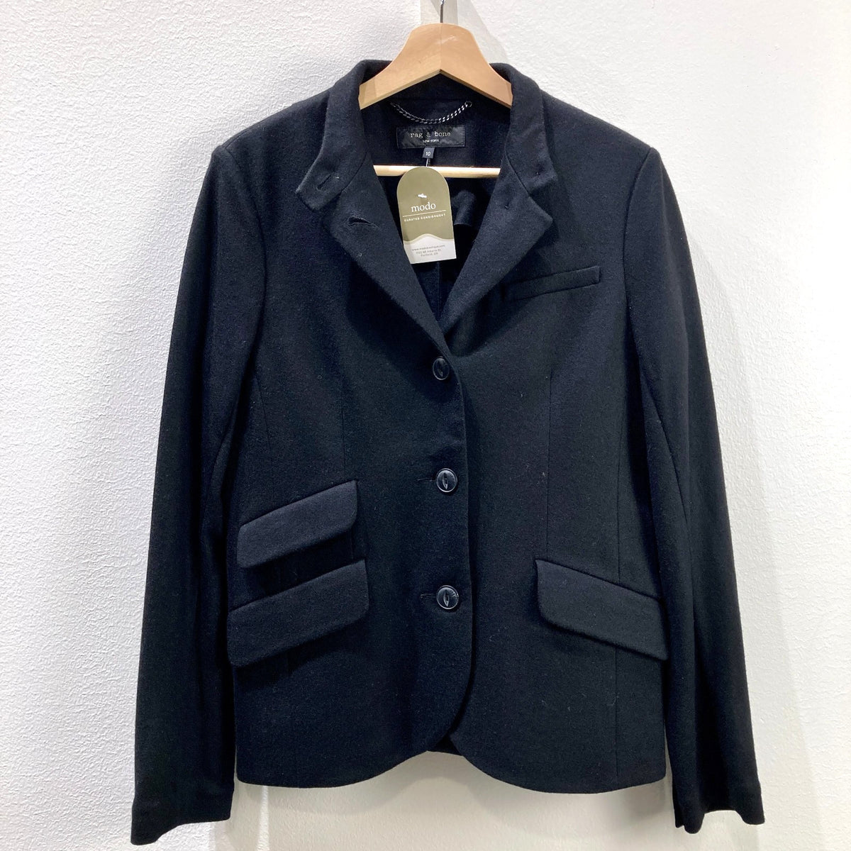 Rag & Bone Black Wool Slade Button Front Blazer Jacket - Size 10 - 0721DK
