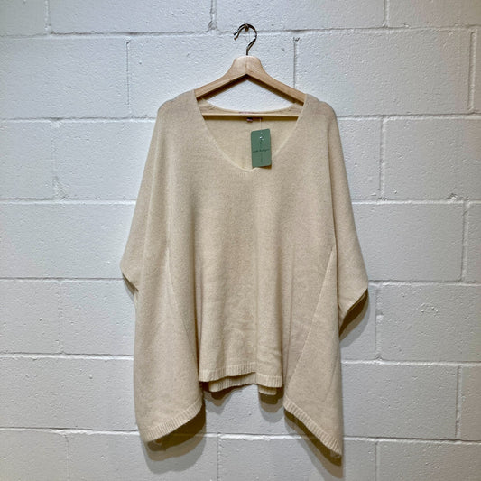 Calypso St. Barth White V-Neck Oversized Cashmere Sweater - Size S - 0907FL