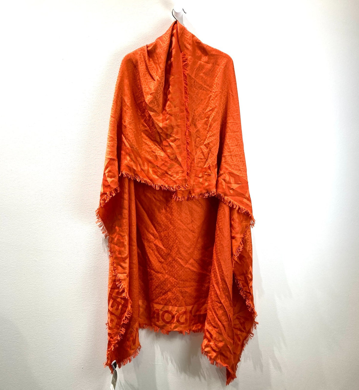 Burberry Orange Monogram Jacquard Fringe Silk /Wool Blend Shawl Scarf - 0703SC