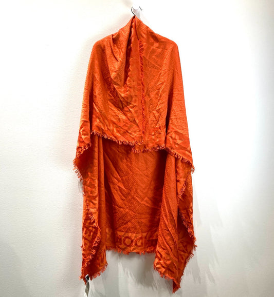 Burberry Orange Monogram Jacquard Fringe Silk /Wool Blend Shawl Scarf - 0703SC
