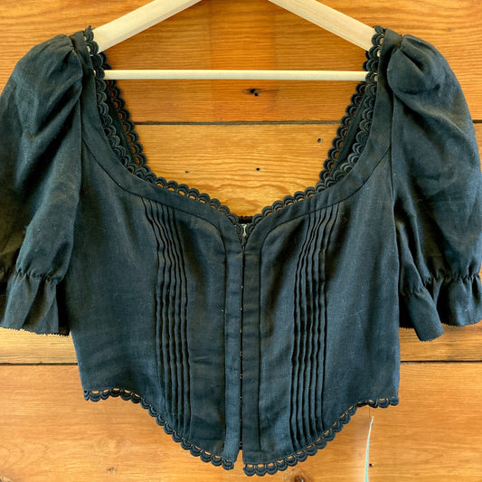Reformation NEW Black Smocked Simmie Linen Crop Top - Size 8 - 0530EO