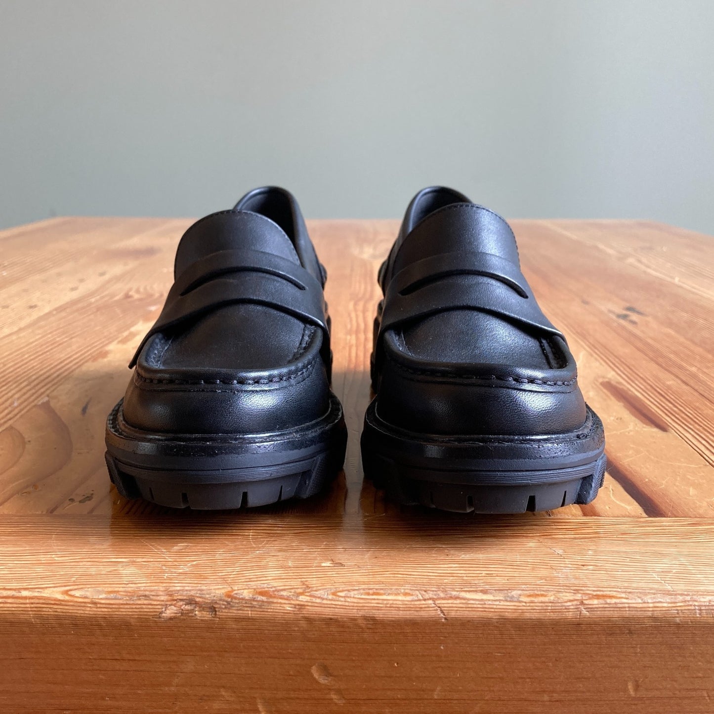 Rag & Bone Black Leather Shiloh Lug Sole Penny Loafers Shoes - Size 35 - 0607HL