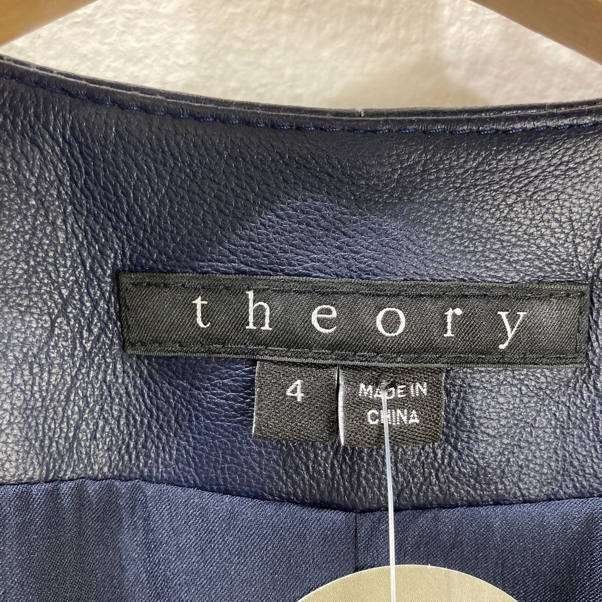 Theory $815 Navy Blue Lamb Leather Zip Up Alimo Jacket - Size 4 - 1015NE