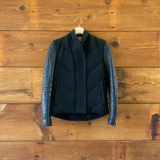 Helmut Lang Black Asymmetric Zip Quilted Leather Sleeve Jacket - Size XS -0816TB