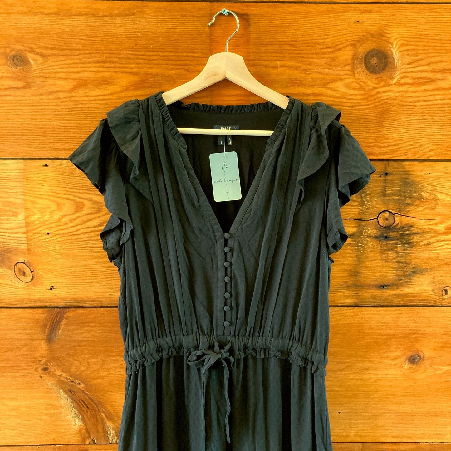 Paige Premium Black Tie Waist Tiered Maxi Length Dress - Size L - 0626RR