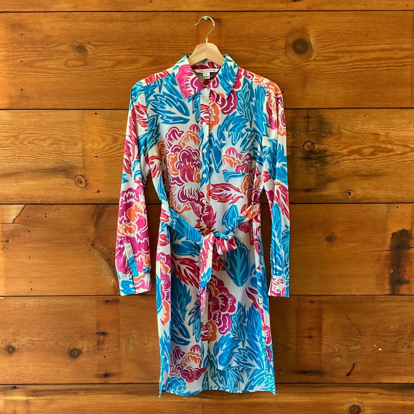 Diane Von Furstenberg Pink Blue Vibrant Print Prita Silk Shirt Dress - 0428OM