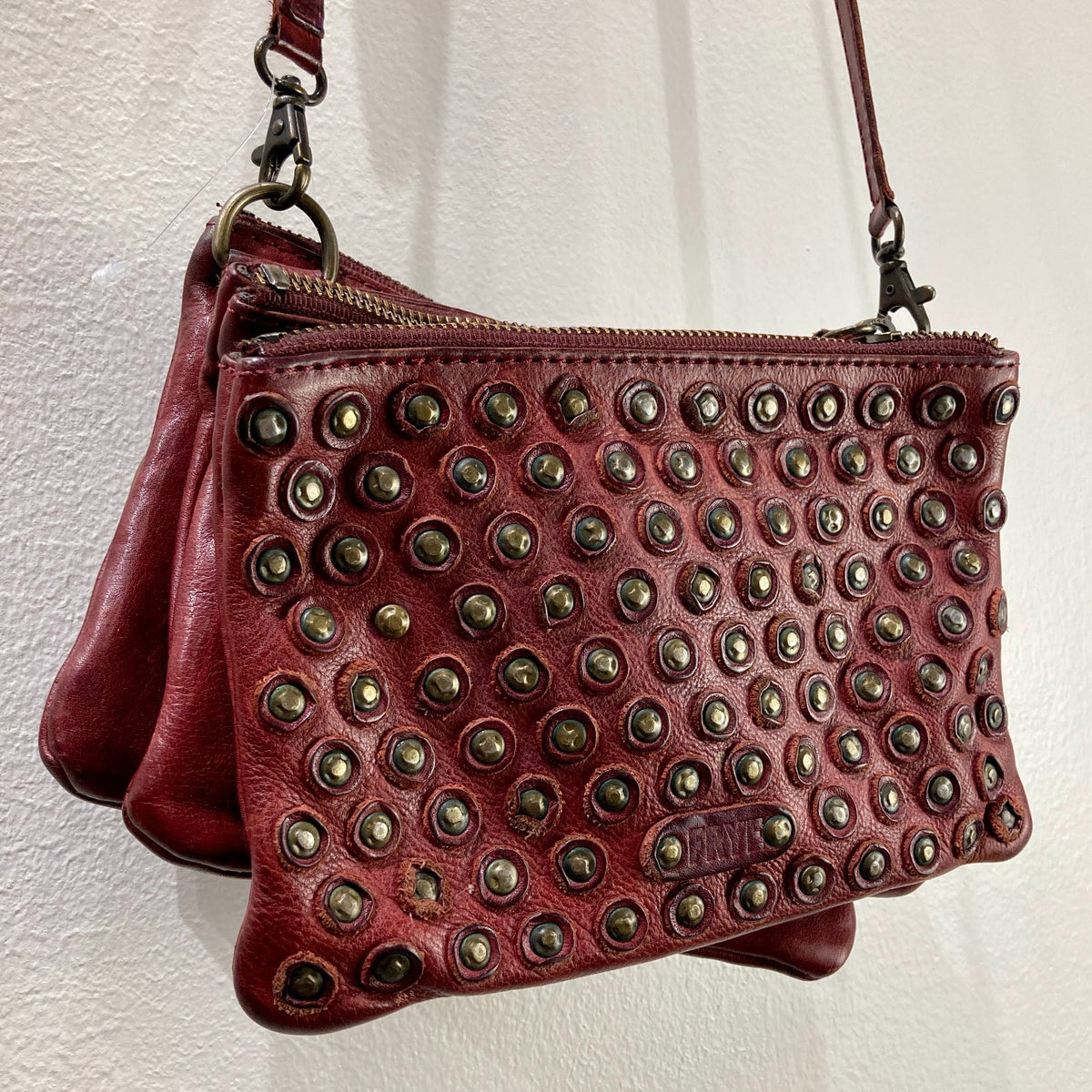 Frye Reddish Brown Jenna Studded Disc Crossbody Bag Purse - 0501SE