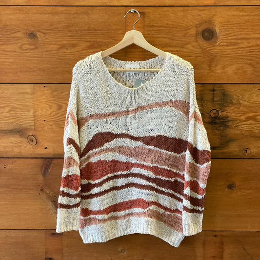 S - Sezane Pink White Metallic Wavy Striped Pullover Sweater 0121CF