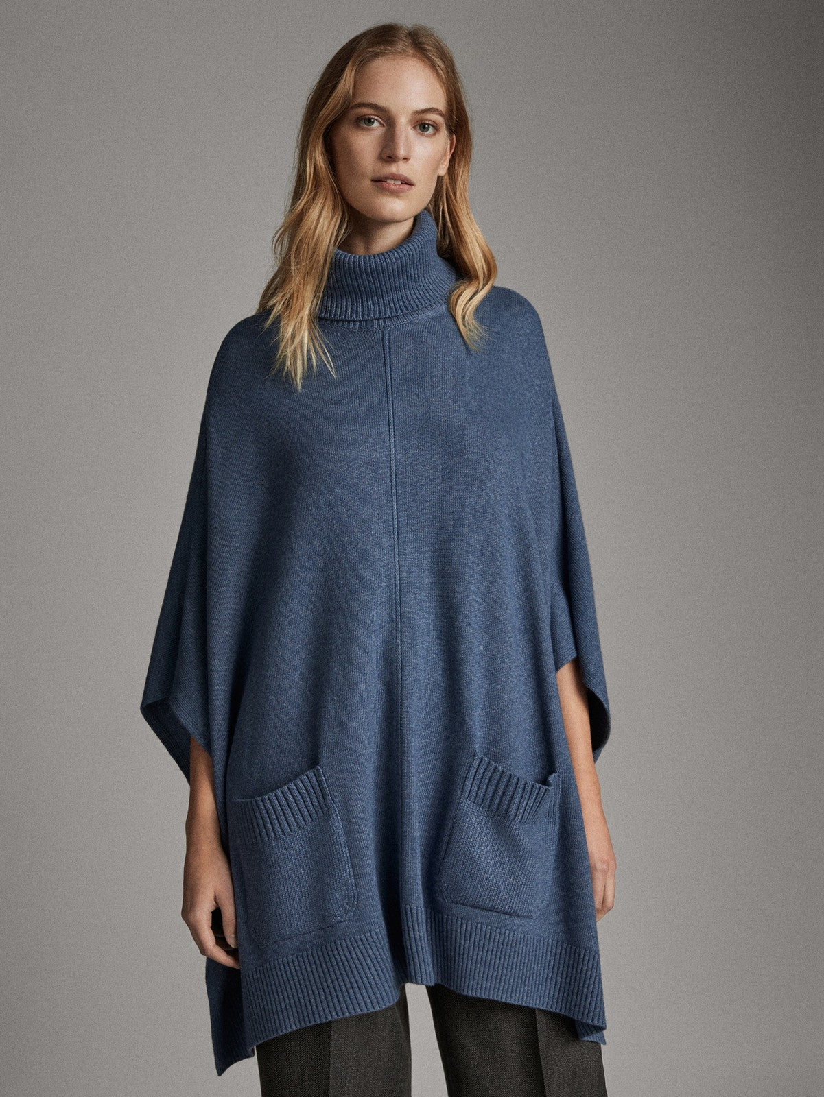 M - Massimo Dutti Blue NEW Turtleneck Poncho Womens Sweater 0927LL