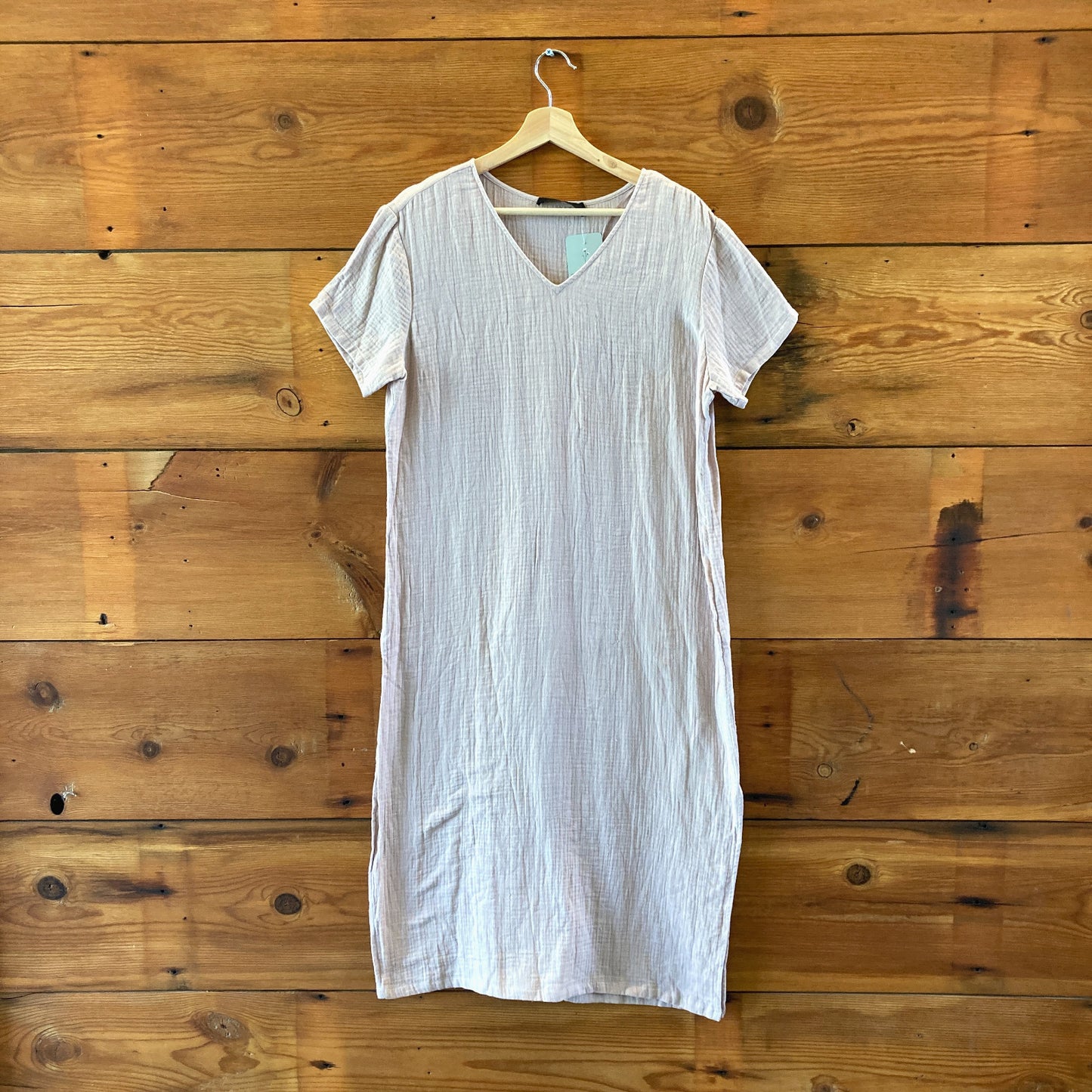 Jenni Kayne Tan V-Neck gauze Cotton Short Sleeve Maxi Dress - Size S - 0909RO