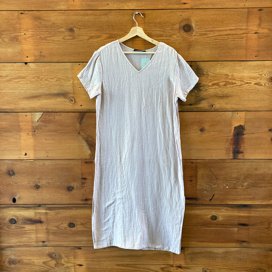 Jenni Kayne Tan V-Neck gauze Cotton Short Sleeve Maxi Dress - Size S - 0909RO