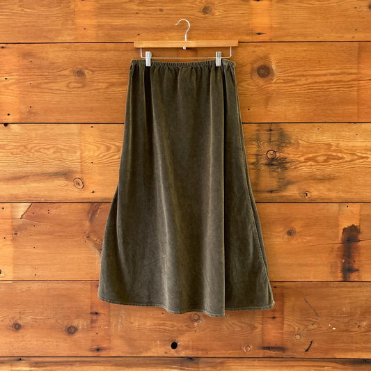 M - CP Shades Green Velvet Long A-Line Elastic Waist Skirt 1124TA