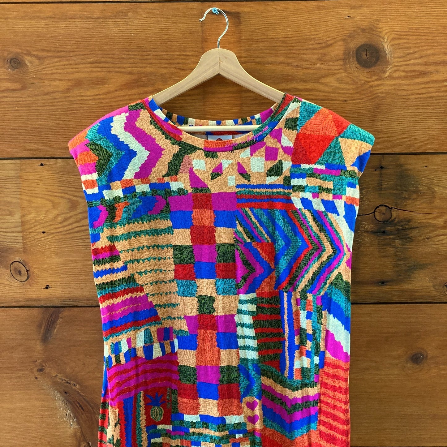 Farm Rio $135 Summer Patches Vibrant Mid Length T Shirt Dress - Size XL - 0218NM