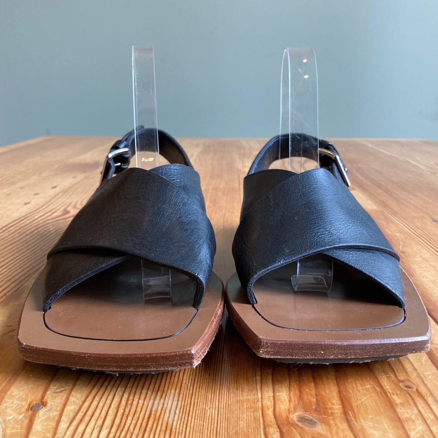 Marni Black Leather Stacked Wedge Heel Sandals Shoes - Size 9 - 1114LH