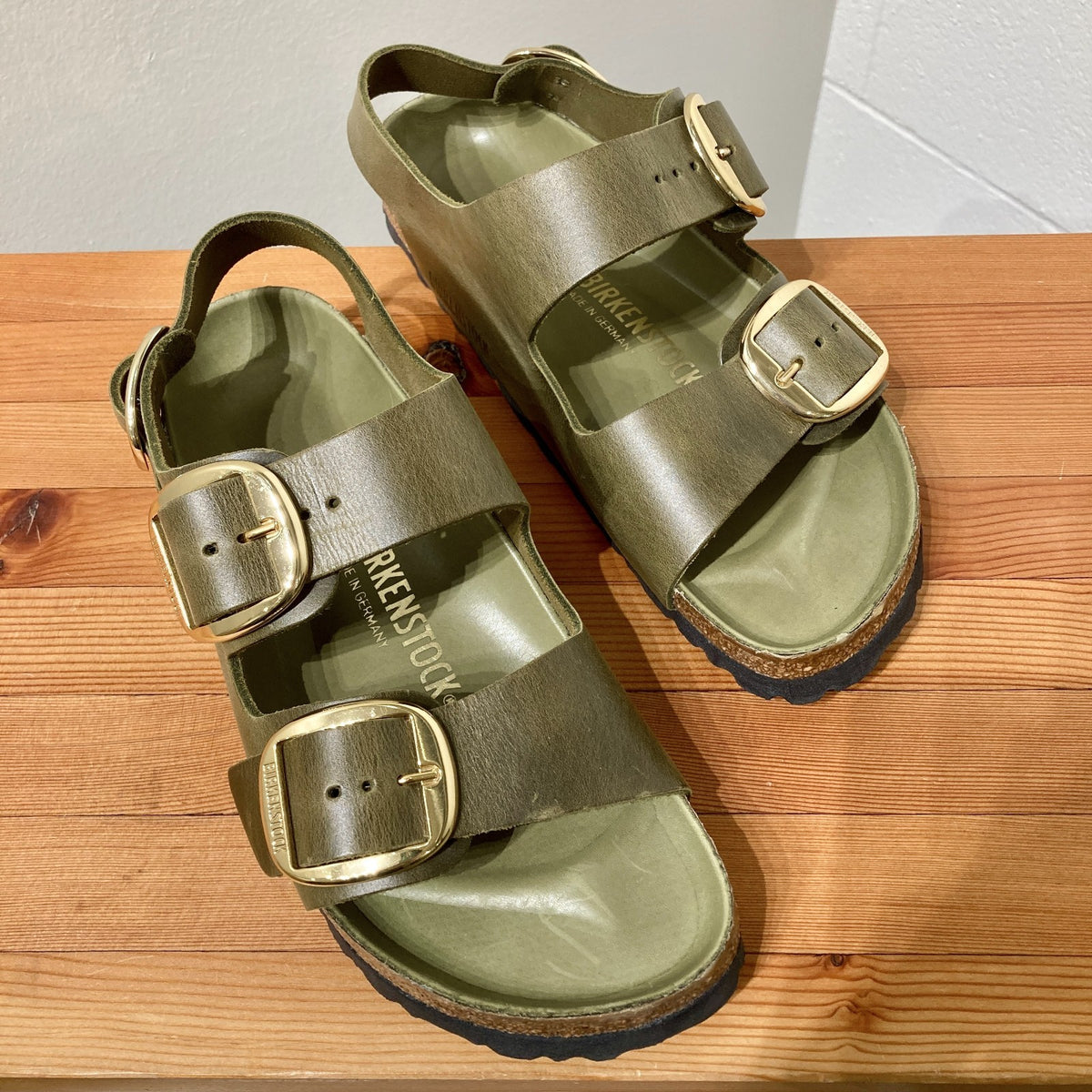 Birkenstock Olive Big Buckle Milano Sandals Shoes - Size 39 / 8 - NEW - 0425SV