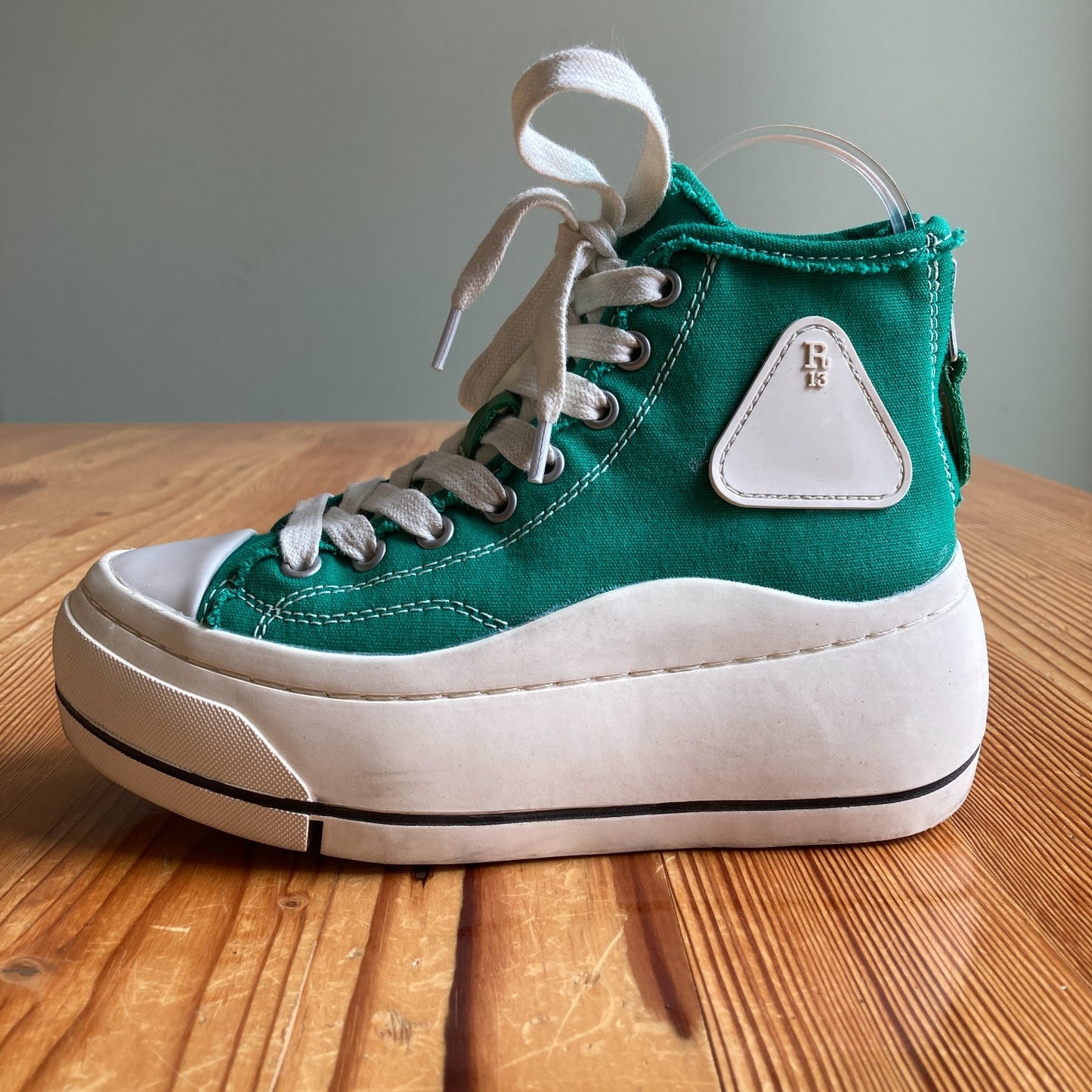 R13 $495 Green Chunky High Top Platform Kurt Sneakers Shoes - Size 5 - 0415AB