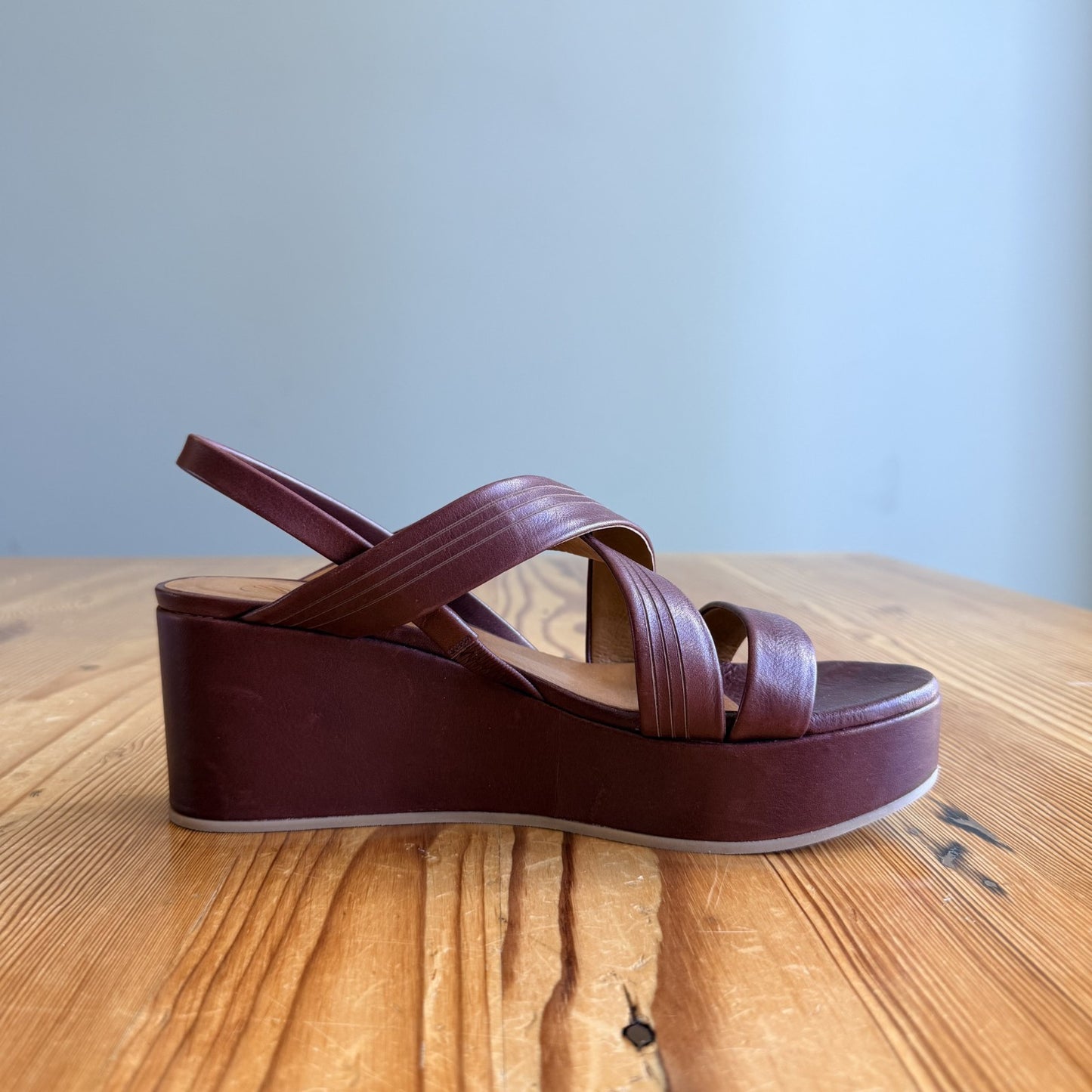 Coclico $395 Savana Brown LILY Leather Wedge Sandals - Size 38.5 w/ Box - 1217RM