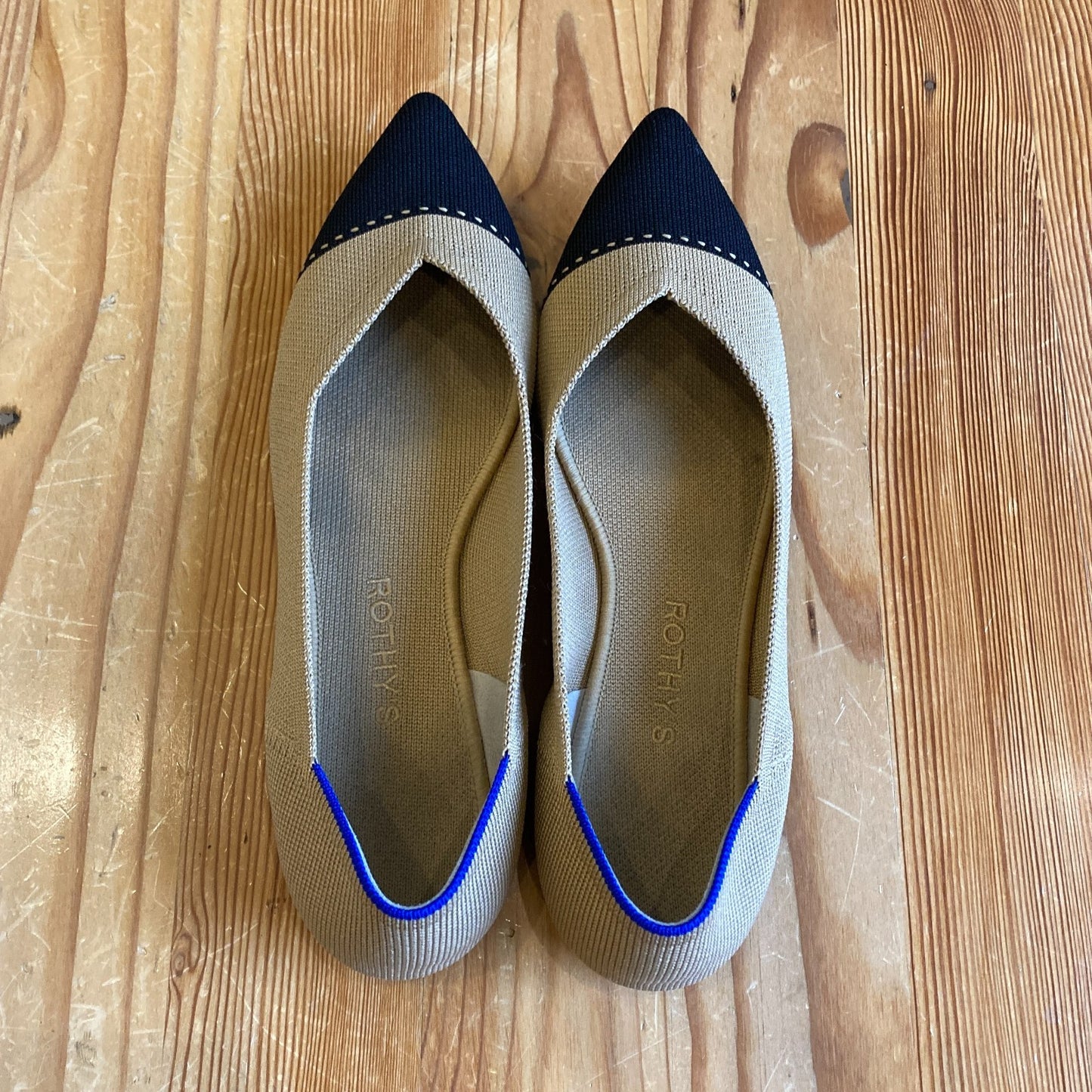 10.5 - Rothy's Two Tone Camel Black The Point II Ballet Flats Shoes 0206BS