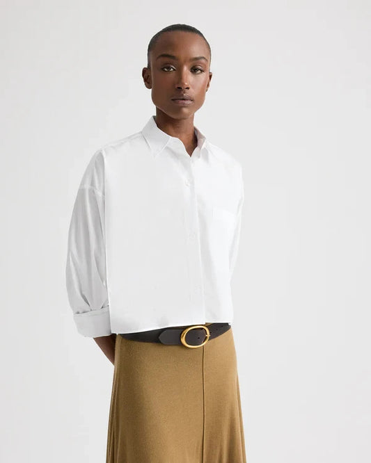 TWP $365 White Cotton Button Up Cropped Soon to be EX Shirt - Sz M / L - 4427SC