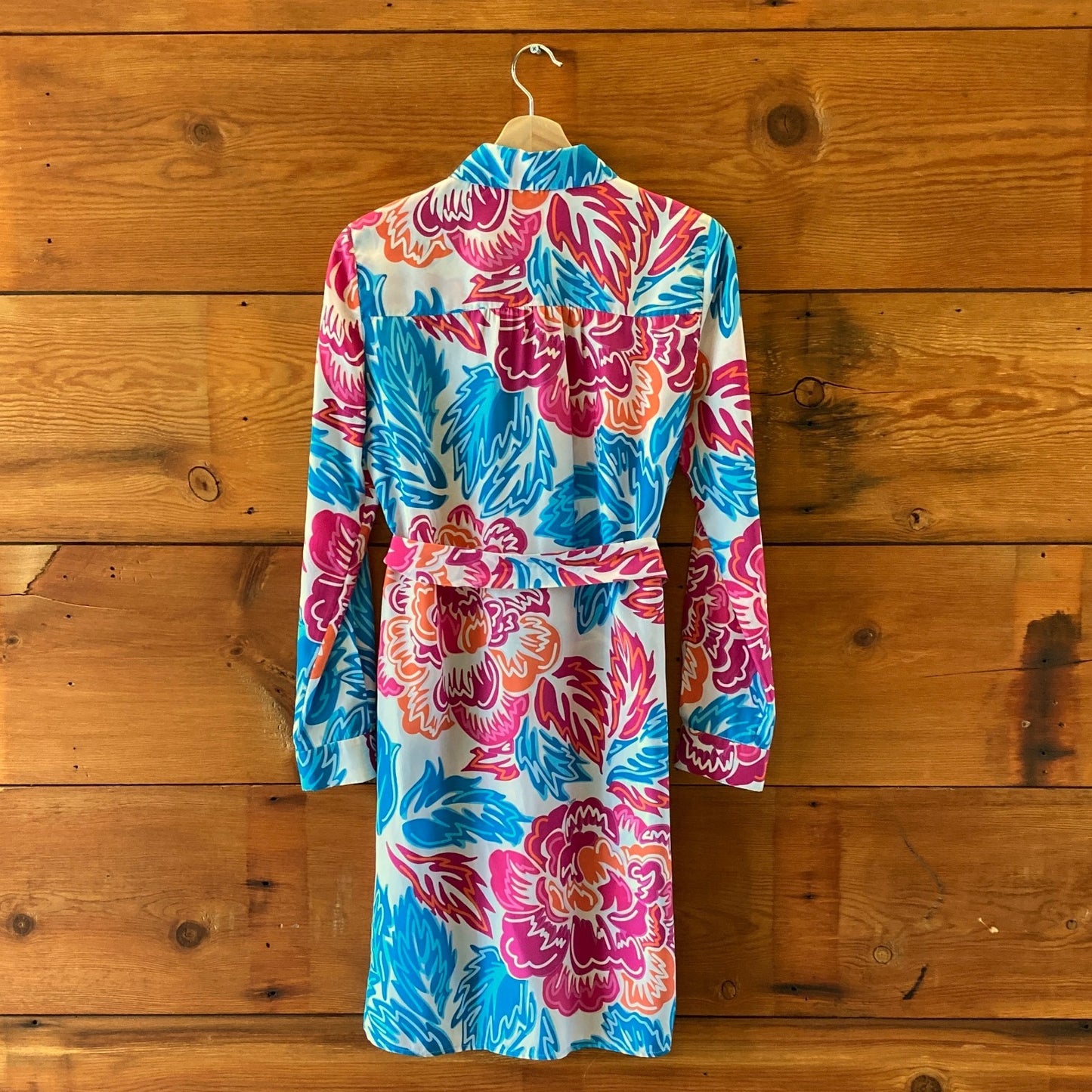 Diane Von Furstenberg Pink Blue Vibrant Print Prita Silk Shirt Dress - 0428OM