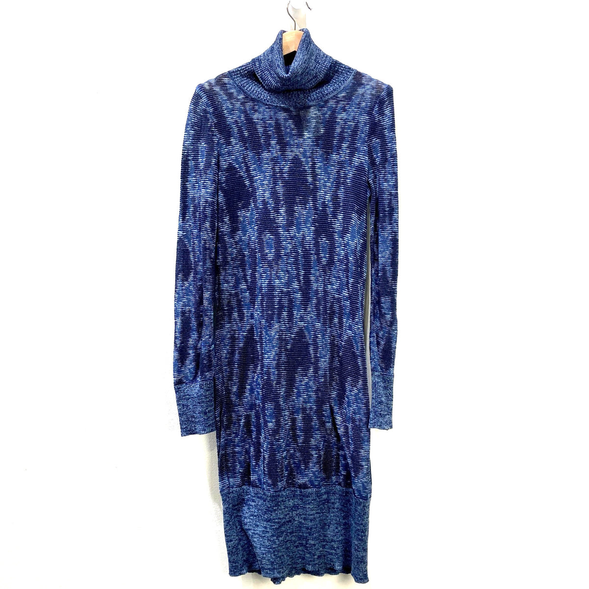 A Detacher Indigo Knit Turtleneck Long Sleeve Midi Length Dress - Sz S - 0313AH
