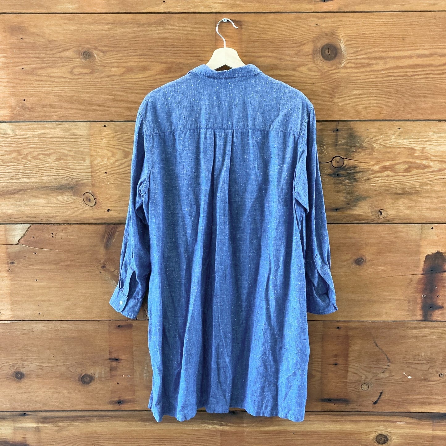 Frank & Eileen $258 Textured Blue Linen Hunter Shirt Dress - Size L - 0715NS
