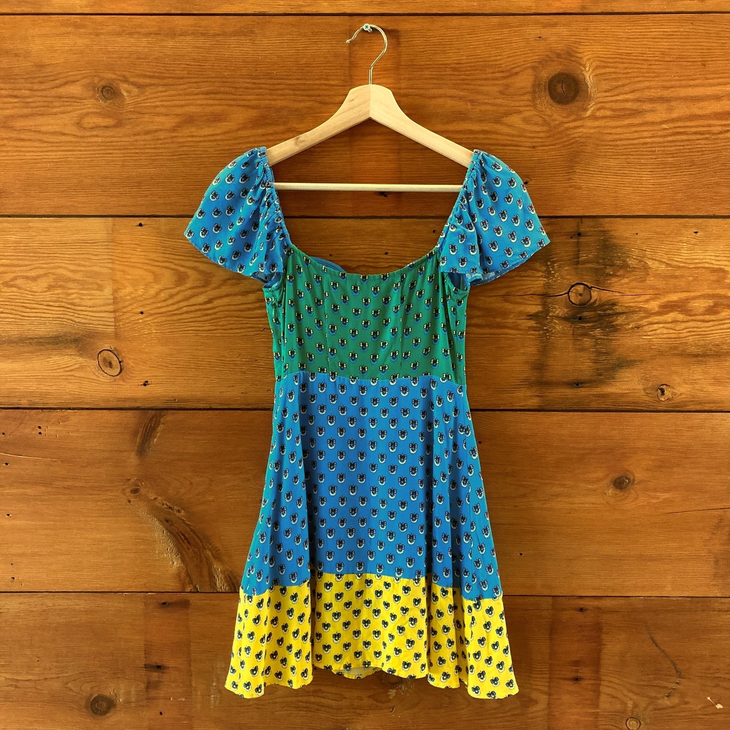 Staud Blue Green Yellow Colorblocked Print Gisele Mini Dress - Size 00 - 0313SH
