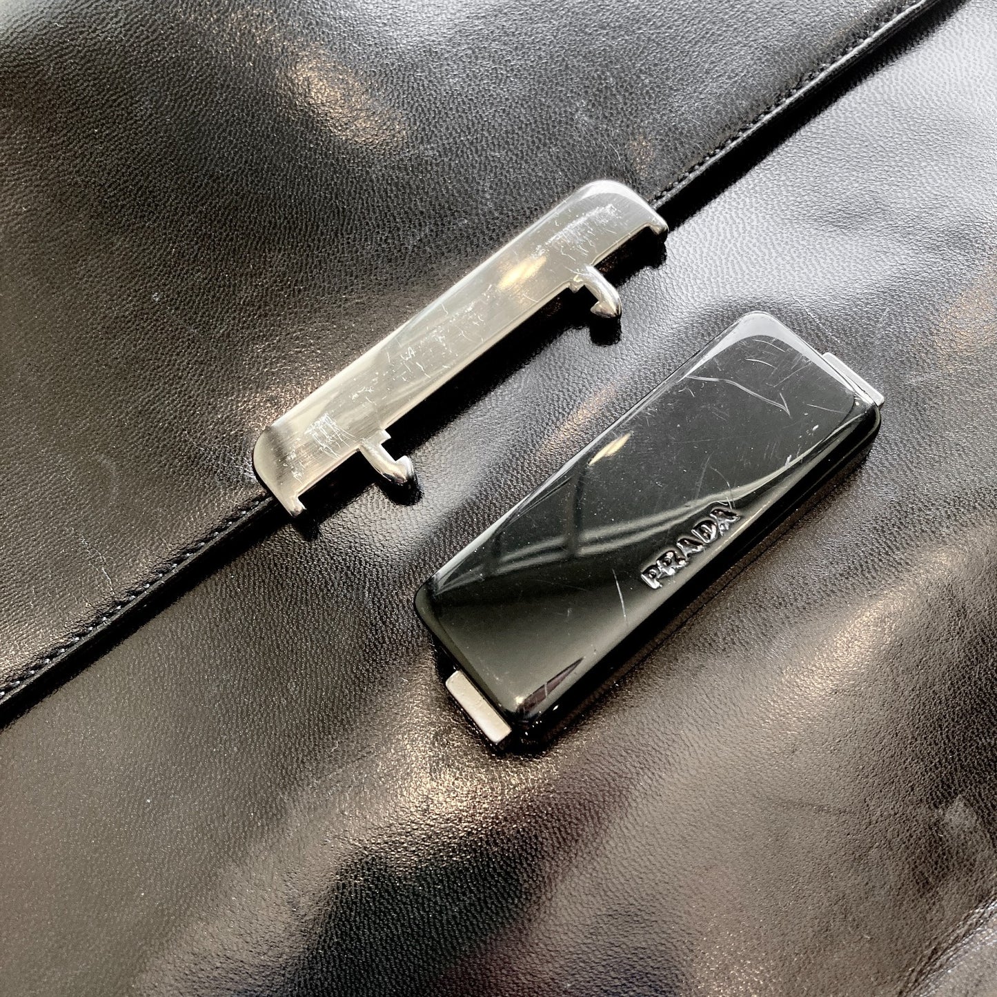 Prada Black Vintage 90s Vitello Leather Buckle Flap Shoulder Bag Purse - 0903KA