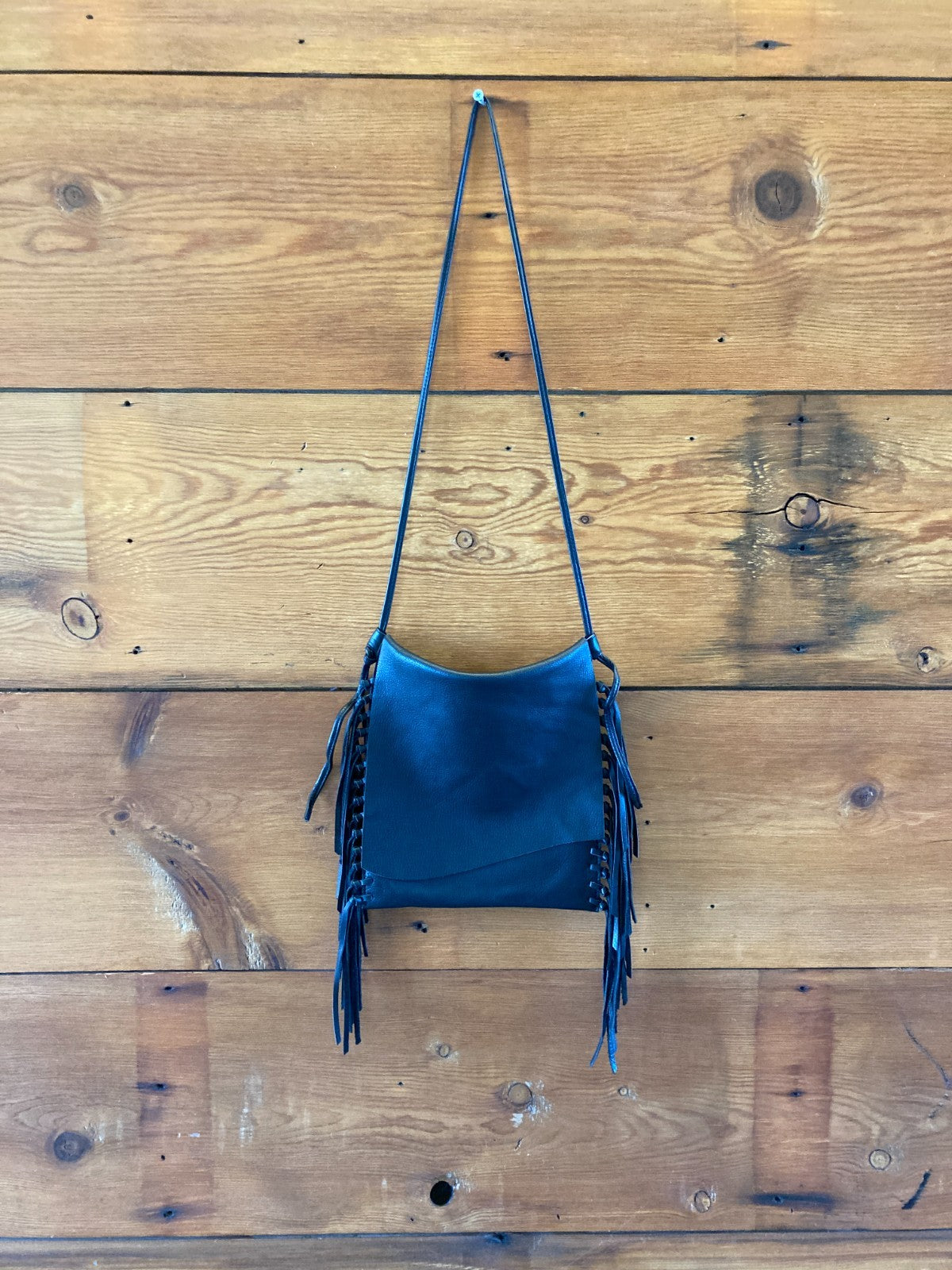Hobo International Black Leather Fringe Crossbody Bag Purse - 1018RM
