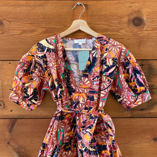 A.L.C. Russet Multi Color Pattern Carey Cotton Mini Dress - Size 6 - 1103ES