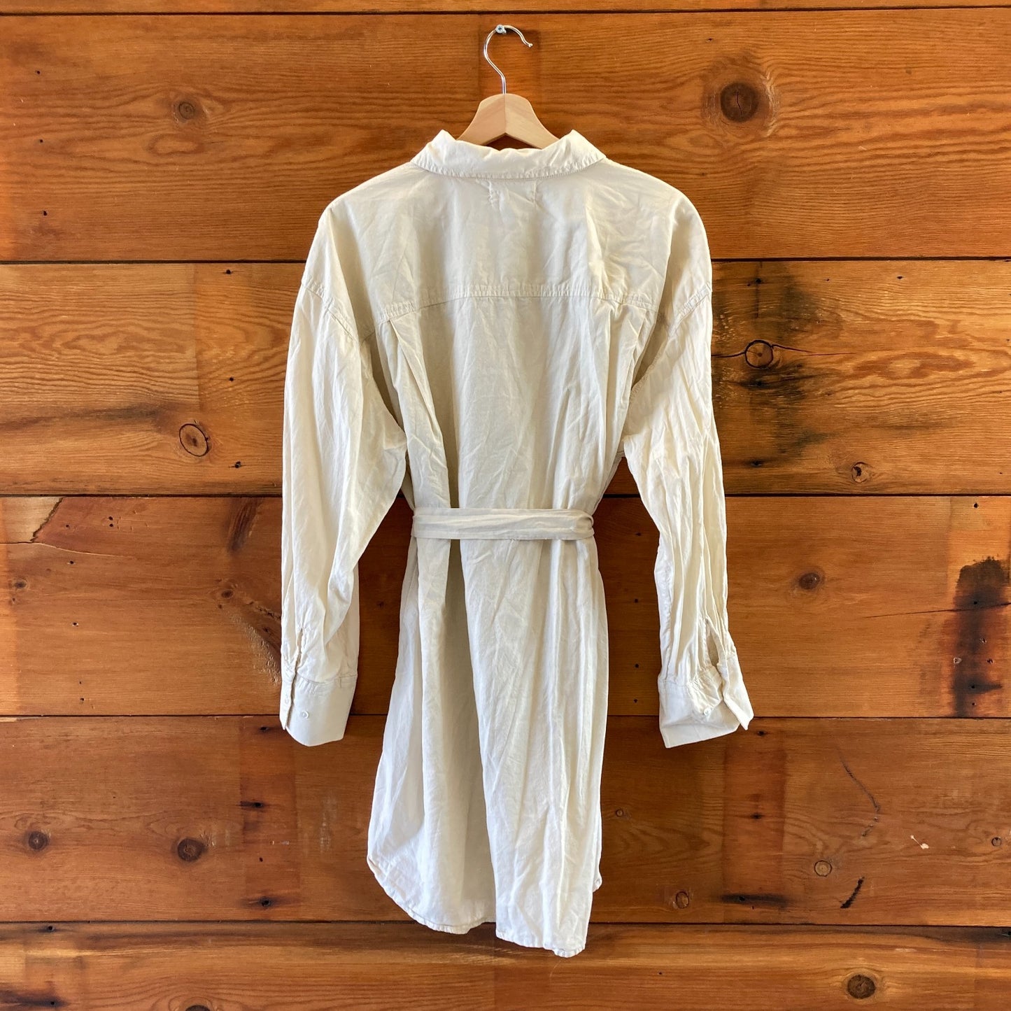 M - Velvet by Graham & Spencer Ivory Button Front Tie Waist Shirt Dress 0416JW