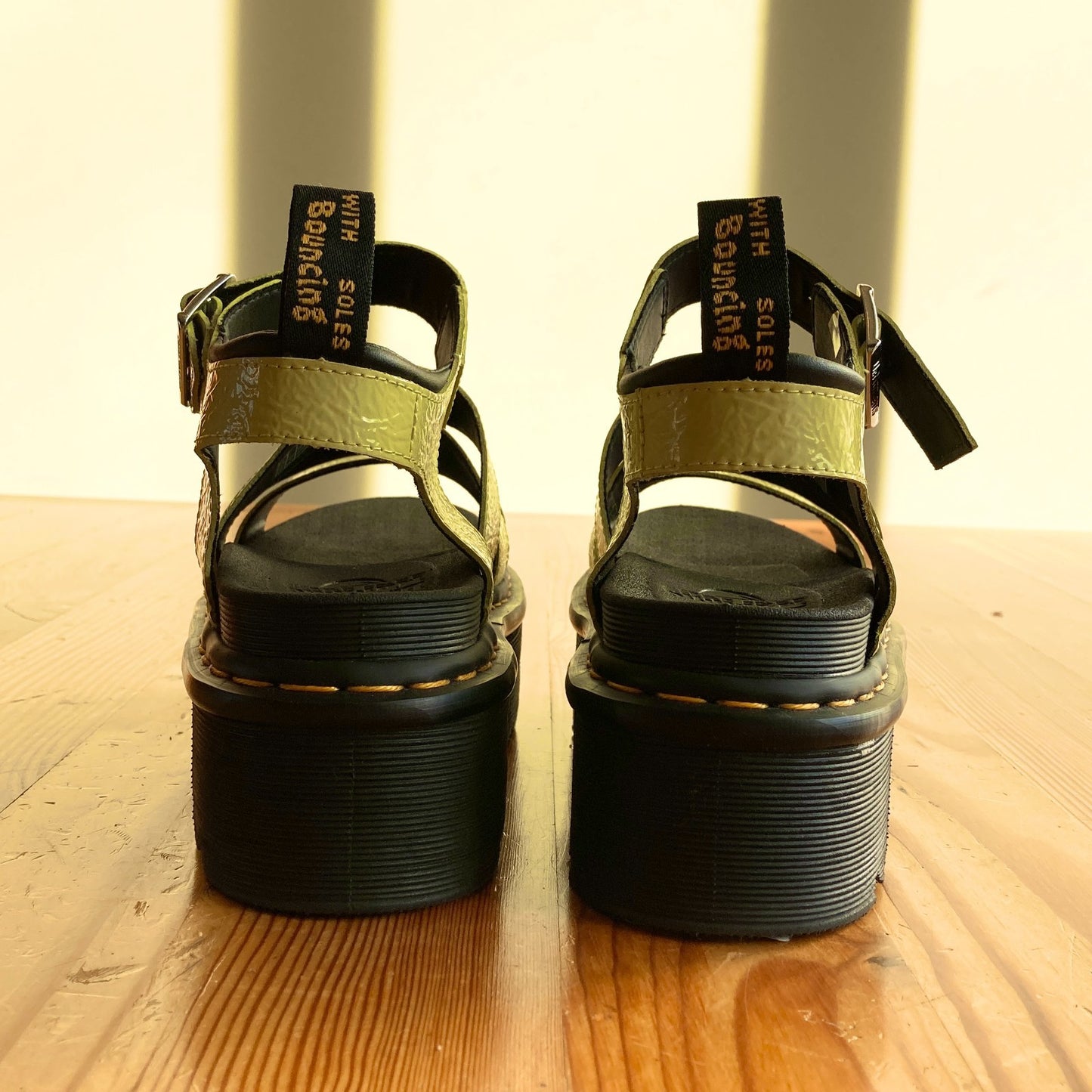 7 - Dr. Martens Lime Green Patent Leather Voss II Platform Sandals 0121MB