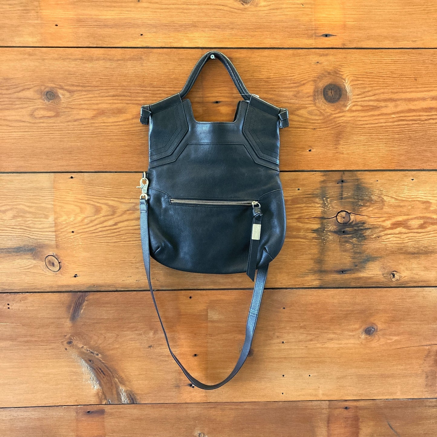 Foley & Corrina Black Soft Leather Fold Over Mid City Purse Bag - 1122KP