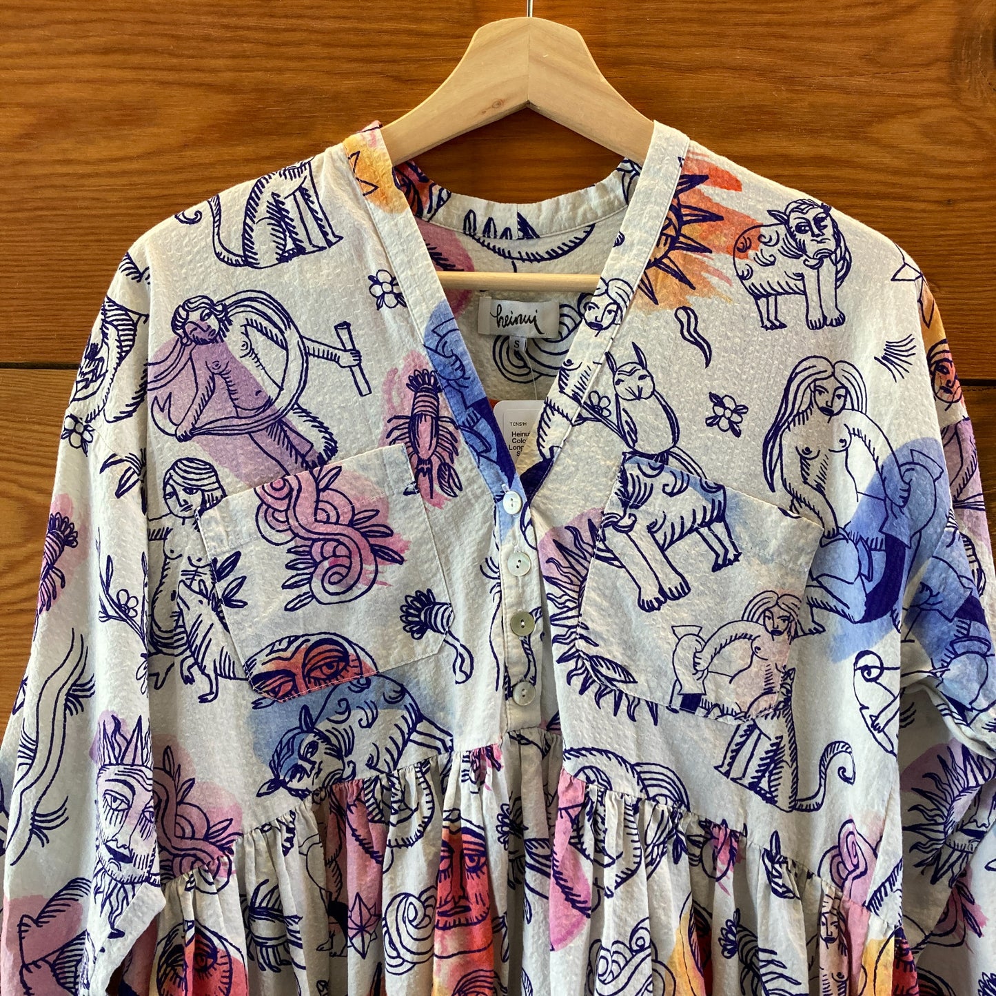 Heinui White Multi-Color Zodiac Print Long Sleeve Dress - Size S - 0514CP
