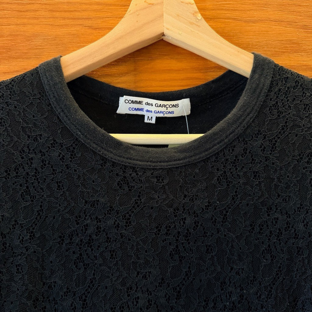 Comme Des Garcons Black Short Sleeve Lace Shirt - Size M - 0504AK