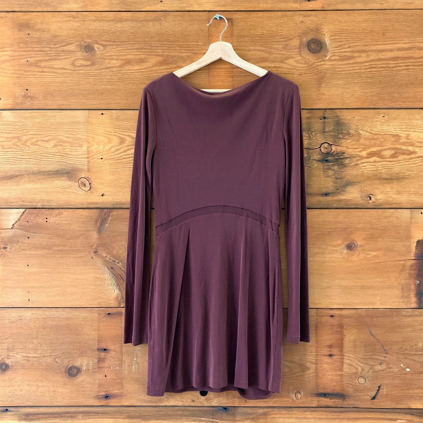 T Alexander Wang Burgundy Long Sleeve Mesh Inset Fitted Dress - Size L - 0709EH
