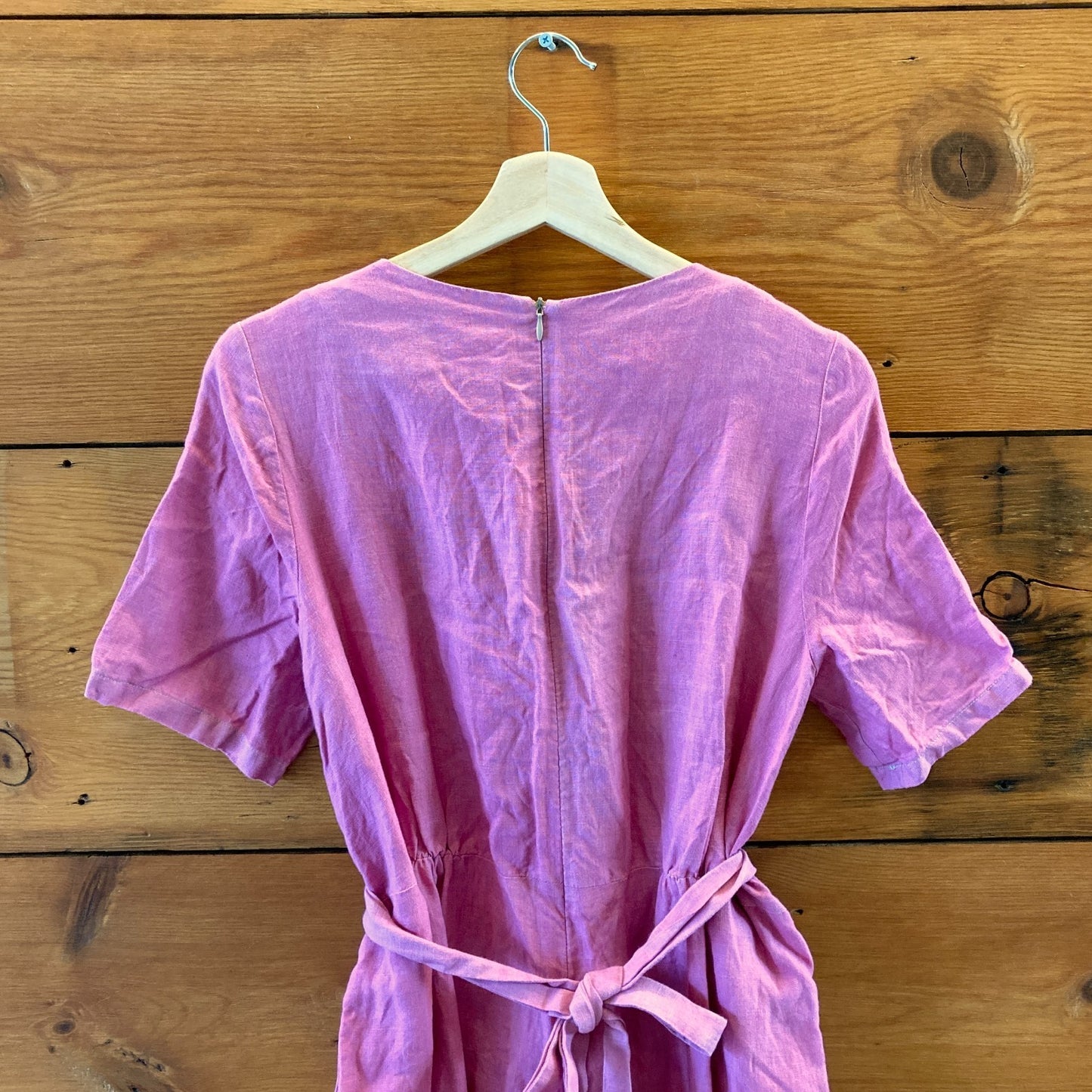 Voriagh Pink LInen Tie Front Short Sleeve Jumpsuit - Size M / L - 0617RF