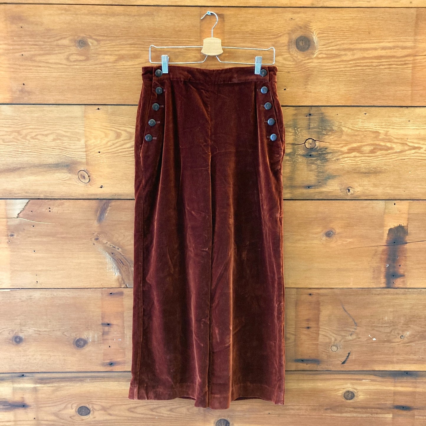 40 / 8 US - Sezane $180 Sienna Brown Velvet Wide Leg Trouser Pants NEW 1022SW