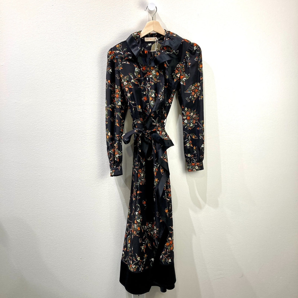 Tory Burch $798 Black Sacred Floral Ruffle Wrap Midi Dress - Sz 2 - NEW - 1017SC