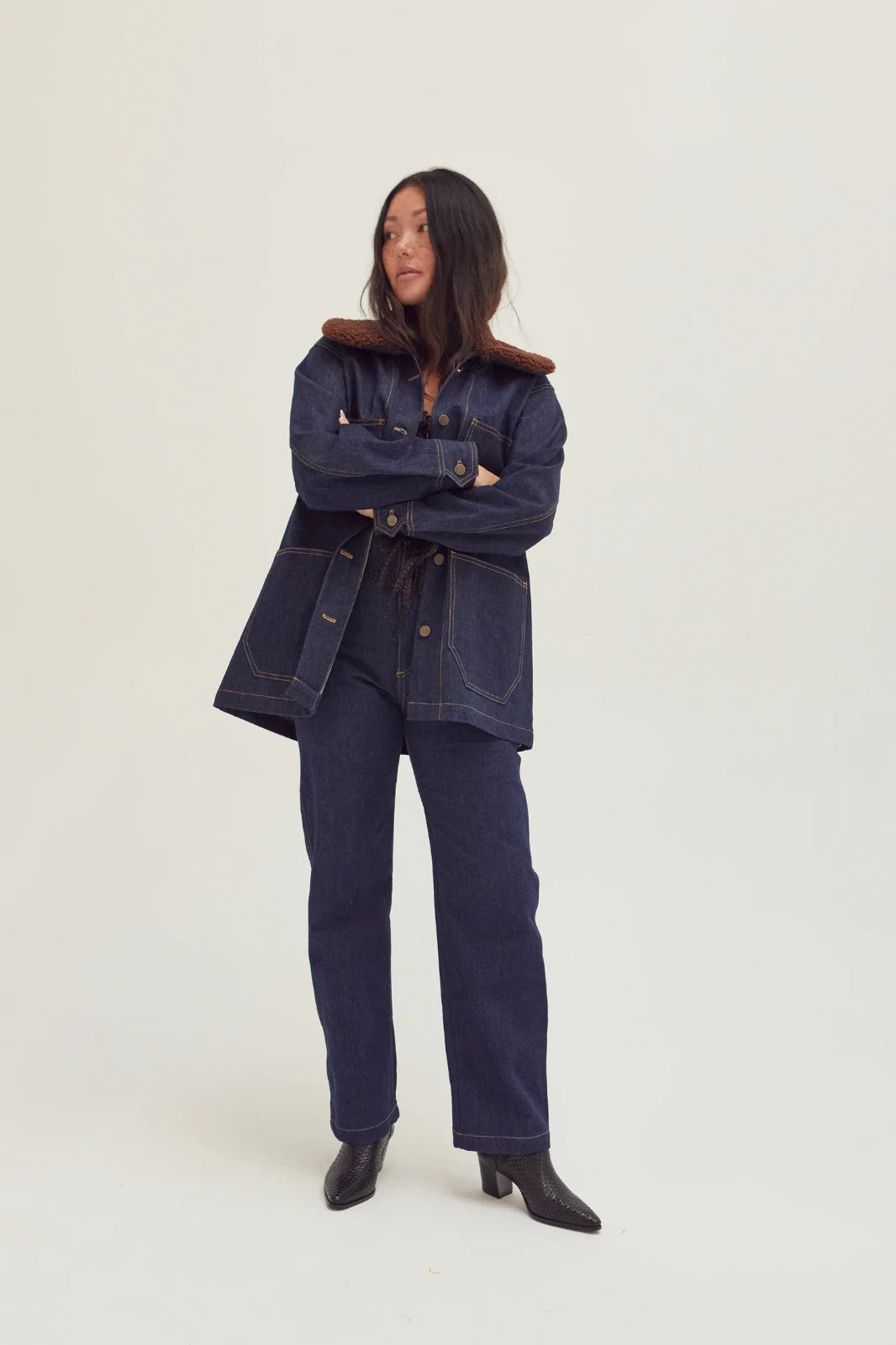 Jem! Made in Los Angeles Denim Chore Coat w/ Shearling Collar - Size S - 0312IG