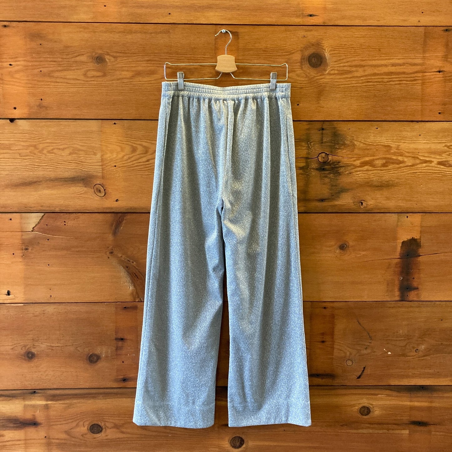 M - BURU Silver Metallic NEW Sparkle Trousers Womens Wide Leg Pants 0131AG