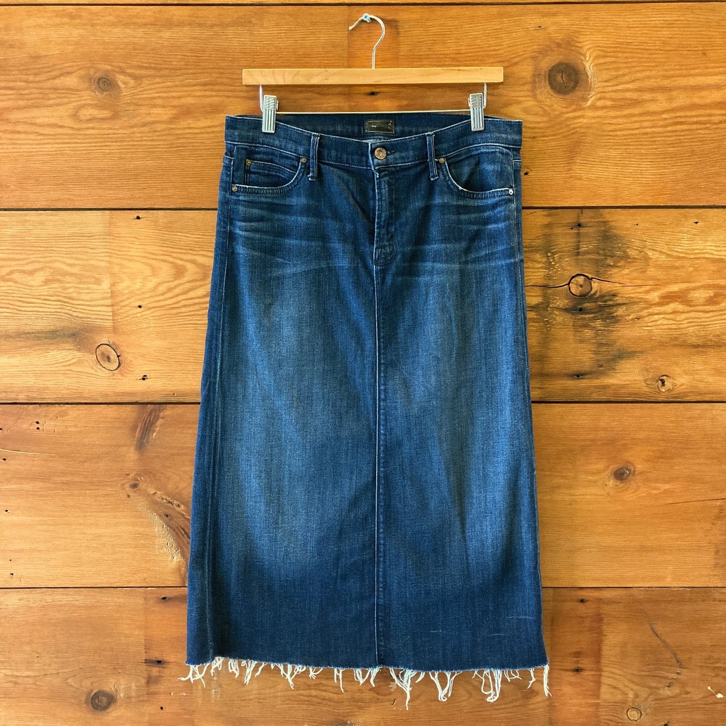 Mother Denim Straight A Broken Flowers Dark Wash Midi Skirt - Size M - 1201MS