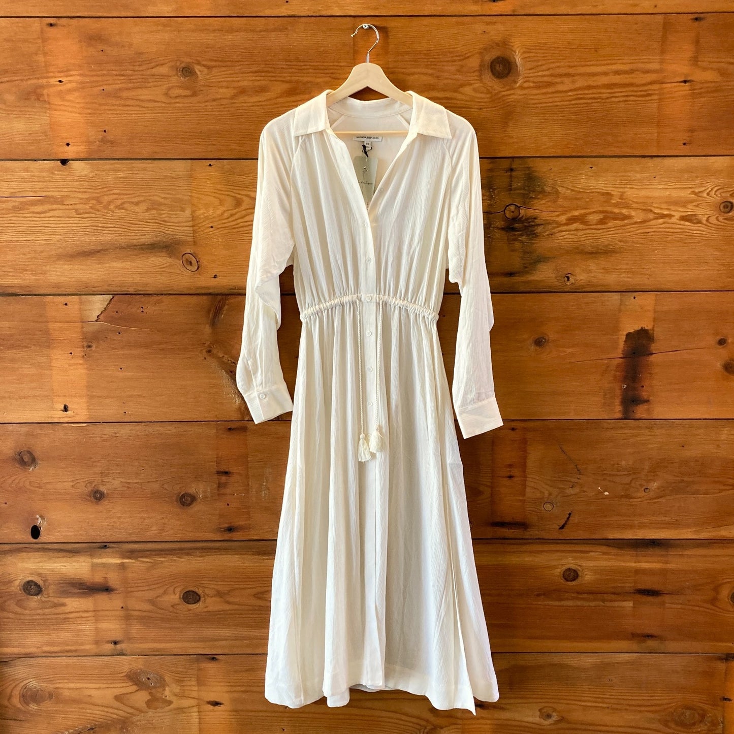 Banana Republic White Cinched Waist Long Sleeve NEW Gauze Dress - 0415AU