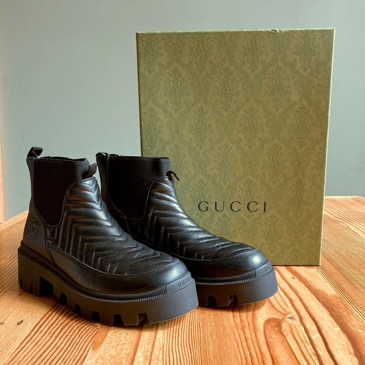Gucci Black Matelasse Leather Lifford Chelsea Boots - IT 40.5 / US 10.5 - 0827BH