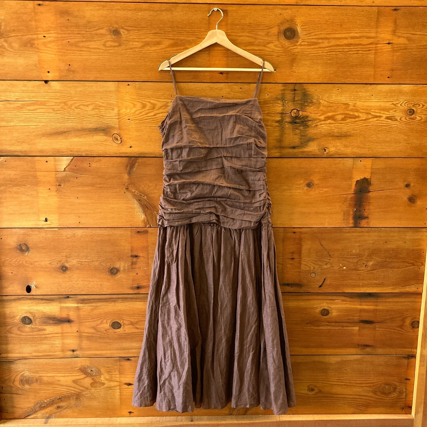 La Maise x Anthropologie NEW Brown Gathered Drop Waist Dress - Size XL - 0610MB
